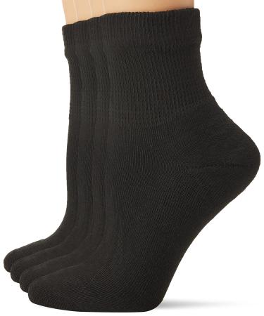 PEDS Women's Diabetic Quarter Socks with Non-Binding Top and Cushion 4 Pairs Shoe Size: 6-9 Black
