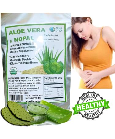 Organic Aloe Vera & Nopal Cactus Powder 1/2 Lb for Digestive Health | 100% Vegan & Pure | ALKAVITA Green - Buy Online on GoSupps.com