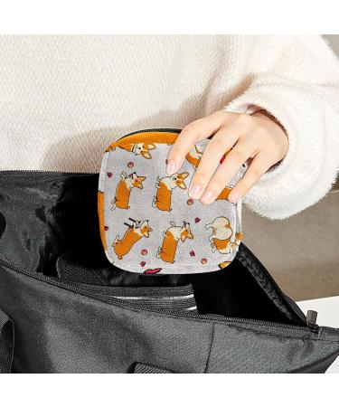 Women's Tampon Zipper Bag - Orange Corgi Dog Play Ball Pattern - Period Pocket for Teens - Multicolored Wallet for Feminine Care - Buy Online on GoSupps.com
