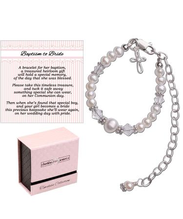 Baptism to Bride Cross Bracelet for Girls in Sterling Silver and Cultured Pearl Baptism-Girl