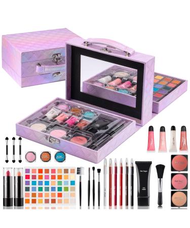 Hot Sugar Makeup Kit for Preteen Girls 10-12 Birthday Christmas Makeup Gift Set for Teens 16-18 All in One Beginner Makeup Kit for Women Full Kit (Purple Diamond)