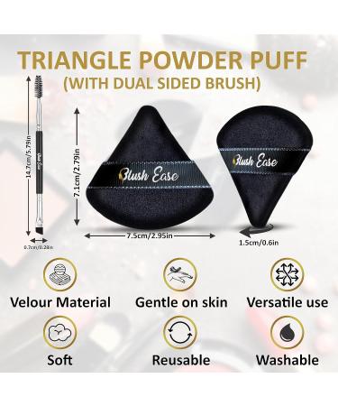 Triangle Powder Puff Set - 6 Premium Makeup Puffs for Face Powder & Setting Includes Eyelash & Eyebrow Brush - Black & White - Buy Online on GoSupps.com
