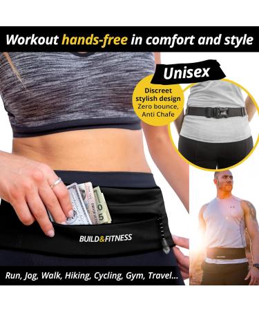 Build & Fitness Paseling - Adjustable Waist Bag with YKK Zipper for All Smartphones Keys & Cards - Perfect for Running Walking & Sports - Unisex Black - Buy Online on GoSupps.com