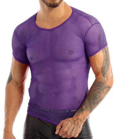 Nikiikoo Men's Purple Fishnet Mesh Short Sleeve T-Shirt - X-Large | Gym Clubwear - Buy Online on GoSupps.com