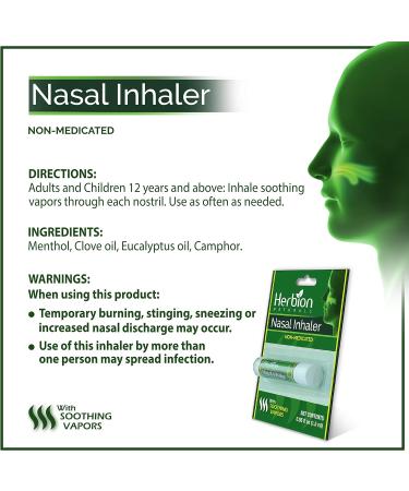 Herbion Naturals Non-Medicated Nasal Inhaler - 0.05 Fl Oz - Relieves Nasal Congestion & Sinusitis - Menthol, Clove, Eucalyptus, and Camphor - Pack of 1 - Buy Online on GoSupps.com