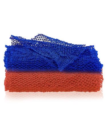 2 Pieces African Net Sponge African Long Loofah Exfoliating Washcloth  Bath Scrubber for Bath and Shower  Porous Wash Back Exfoliating Scrubber Skin Smoother Bath Sponges for Daily Use (Orange+Blue)
