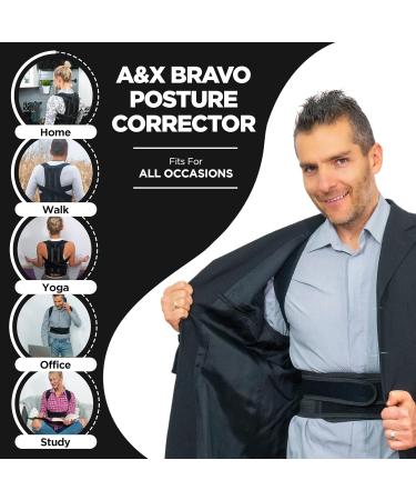 A&X Bravo Posture Corrector - Adjustable Lumbar Support Brace for Men and Women - Relieves Back & Shoulder Pain - Black XXL - Buy Online on GoSupps.com