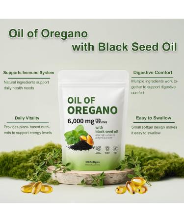 RTQSU Oil of Oregano with Black Seed Oil - Oil of Oregano Capsules Aceite de Or gano Capsulas Immune Support Non-GMO Gluten Free 6000MG 300 Softgels - Buy Online on GoSupps.com