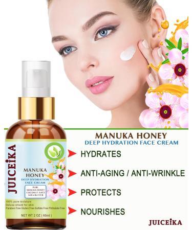 Juiceika MANUKA HONEY Deep Hydration Face Cream Face Moisturizer. Manuka Oil Aloe Vera Shea Butter Coconut Oil Jojoba Oil Squalane Hyaluronic Acid Avocado Oil 2 Fl. oz. - 60 ml. - Buy Online on GoSupps.com