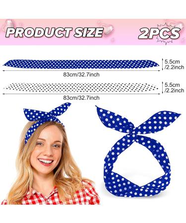 Prasacco 2 Pieces Polka Dot Headbands for Girls Women Retro Bandana Headbands Cute Polka Dots Bow Headwrap Hair Accessories for Women and Girls(Blue+White) - Buy Online on GoSupps.com