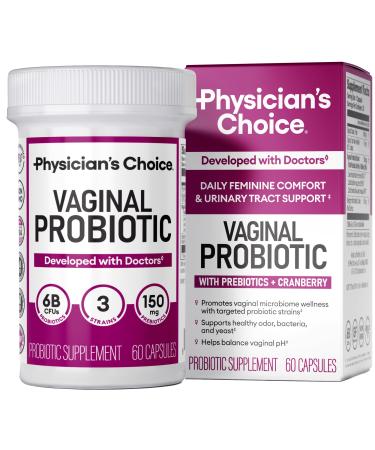 Physician's CHOICE Vaginal Probiotics for Women - pH Balance Odor Control Yeast Balance Vaginal Flora & Feminine Health - 6B CFU with Organic Prebiotics and Cranberry Extract - 60 CT 60 Count (Pack of 1)