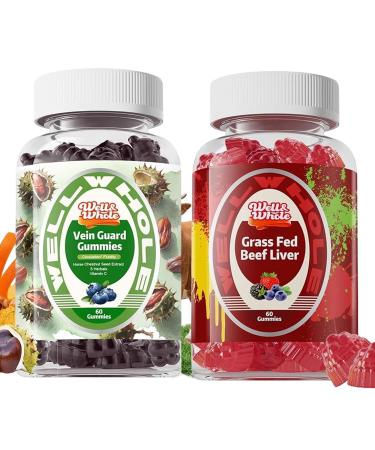 Well&Whole Grass Fed Beef Liver Dessicated Beef Liver Supplement for Energy Horse Chestnut Extract Gummies Circulation Supplements for Legs Vein* Support Gummies