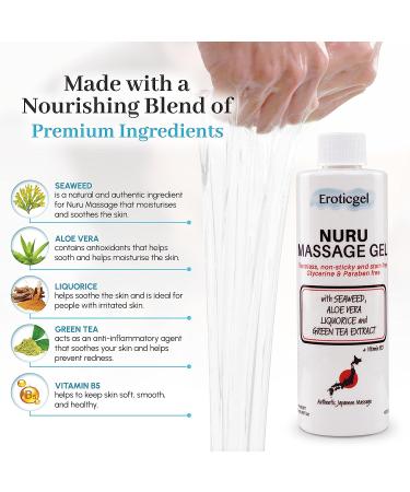 Japanese Nuru Massage Gel with Aloe Vera, Seaweed, Green Tea, Liquorice & Vitamin B5 - 8.45 Fl Oz - Buy Online on GoSupps.com