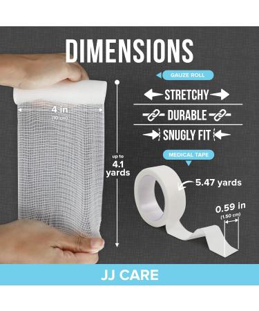 JJ CARE Gauze Rolls Pack of 48 - Individually Wrapped 4 x 4.1 Yards Gauze Bandage Roll with Bonus Medical Tape - Latex Free & Stretchable - Buy Online on GoSupps.com