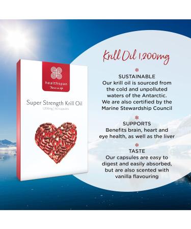 Healthspan Krill Oil 1200mg | 60 Capsules | Astaxanthin & Omega 3 | Sustainably Sourced | Vanilla Flavored - Buy Online on GoSupps.com