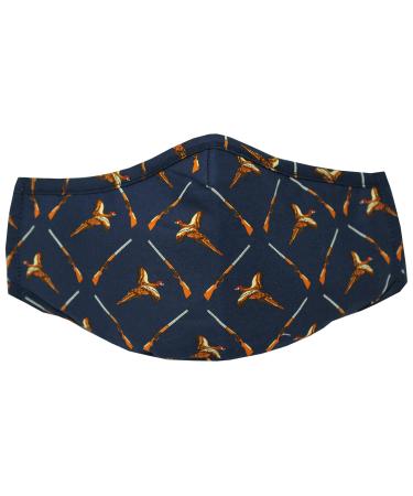 Pheasants Face Mask Washable and Reusable 100% Cotton Navy Blue