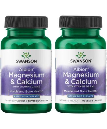 Swanson Albion Chelated Magnesium & Calcium 2:1 90 Veg Capsules (2 Pack)