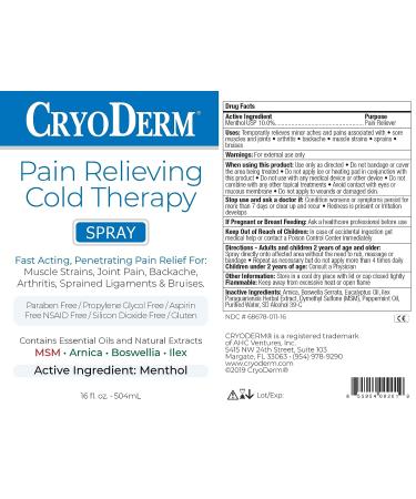 Cryoderm Cold Spray 16oz | Fast-Acting Pain Relief for Muscles and Joints - Buy Online on GoSupps.com