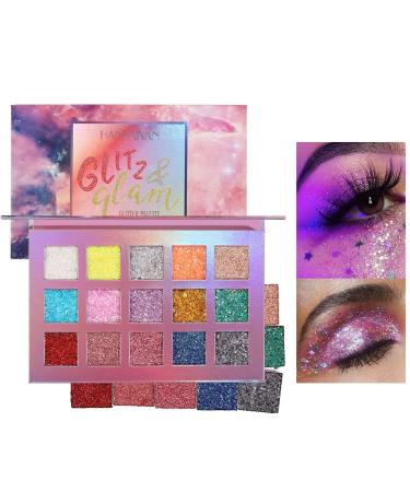 Rechoo 15 Color Glitter Eyeshadow Palette | Sparkling & Shimmering Makeup for Festivals | Colorful Sequins & Chunky Glitter Gel - Buy Online on GoSupps.com