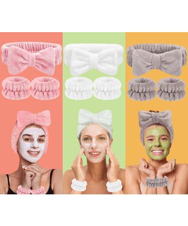 Microfiber Women's Headbands and Wristband Set for Face Washing and Makeup - Soft, Stretchy, and Durable - 9 PCS (Beige Pink White) - Buy Online on GoSupps.com
