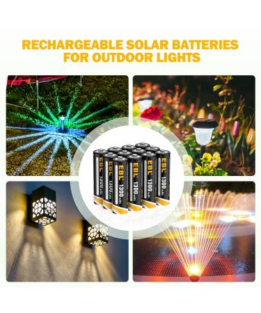 Buy EBL AA Rechargeable Batteries for Solar Lights - 1300mAh NiMH Long Lasting Performance Pack of 12 for Outdoor & Garden Use - Buy Online on GoSupps.com