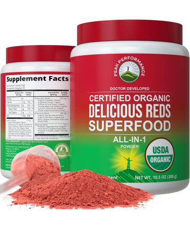 Organic Reds Superfood Powder. Best Tasting Organic Red Juice Super Food with 25+ All Natural Ingredients and Polyphenols. Vital for Max Energy and Detox. Raspberry  Elderberry  Beetroot