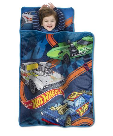 Hot Wheels Race Car Toddler Nap Mat - Includes Pillow & Fleece Blanket  Great for Boys and Girls Napping at Daycare, Preschool, Or Kindergarten - Fits Sleeping Toddlers and Young Children