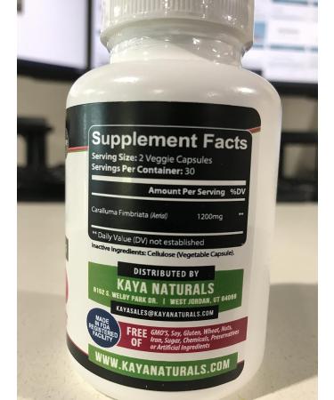 Kaya Naturals - Caralluma Fimbriata 1200mg High Potency Supplement | Maximum Strength Natural Endurance Support Vegetarian Capsules (60 Count) 60 Count (Pack of 1) - Buy Online on GoSupps.com