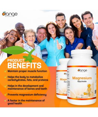 Orange Naturals - Magnesium Glycinate Supplement - 200mg 180 v-caps - For Healthy Bones Teeth Proper Muscle Function Pressure Relief & Promote Sleep Relaxation - Vegan - Highly Absorbable Form - Non GMO 180 count (Pack of 1) 200 mg - Buy Online on GoSupps.com