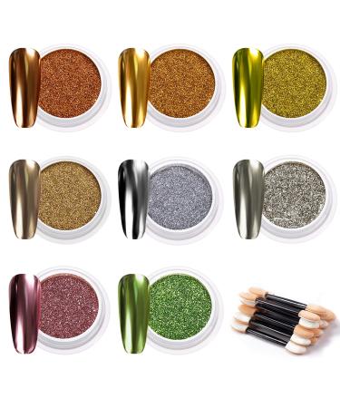 Melliex 8 jar chrome powder nails pigment nail metallic mirror glitter nail powder magical mirror effect for nail design bright color - Buy Online on GoSupps.com