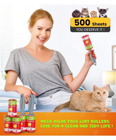 KONIZY Pet Hair Lint Roller Mega Value Set - 500 Sheets, 2 Handles, 5 Rollers - Portable Dog & Cat Hair Remover for Clothes, Furniture, Carpet - Extra Sticky Red Sheets - Buy Online on GoSupps.com