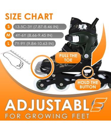 Eliiti Adjustable Kids Inline Skates - Digital Camouflage Green | Size Small US 13.5J-3 - Buy Online on GoSupps.com
