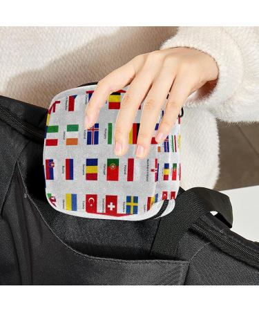 Stylish Menstruation Pad Bag with Zipper - Women's Napkin & Tampon Organizer (European Country Flags) - Buy Online on GoSupps.com