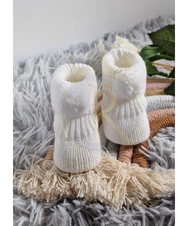Royal Icon Newborn Baby Booties 0-3 Months - White Pom Pom Bootees RI408 - Buy Online on GoSupps.com