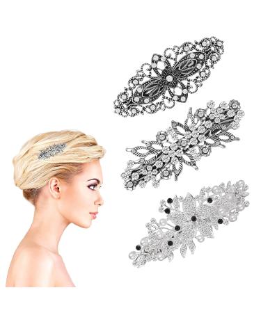 Molain 3 Pcs Large Diamante Flower Leafy Barrette Bridal Wedding Hairpins - Vintage Crystal Pearl Design Hair Clip for Women Girls (Style B) - Buy Online on GoSupps.com