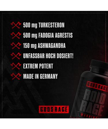 Godsrage ROID Rage - Powerful Turkesterone Ashwagandha & Fadogia Agrestis Supplement (90 Capsules) - Premium Made in Germany - Buy Online on GoSupps.com