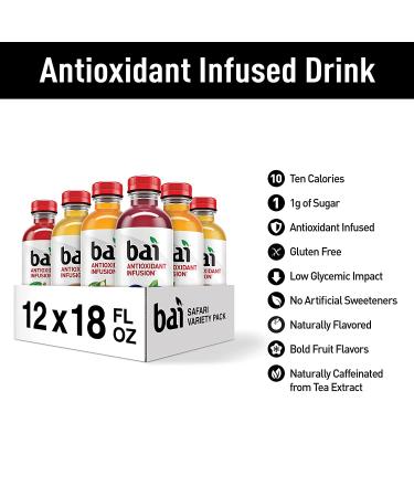 Bai Flavored Water Safari Variety Pack - 12 Count, 18 Fl Oz Bottles - Antioxidant Infused Drinks - Brasilia Blueberry, Costa Rica Clementine, Malawi Mango, Zambia Bing Cherry - Buy Online on GoSupps.com