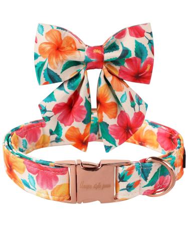 Unique Style Paw's dog collar colorful flower dog collar adjustable comfortable cotton with fly for boys and girls dogs fly collar with metal buckle L neck circumference 40.6 61 cm L B: orange & pink flowers - Buy Online on GoSupps.com