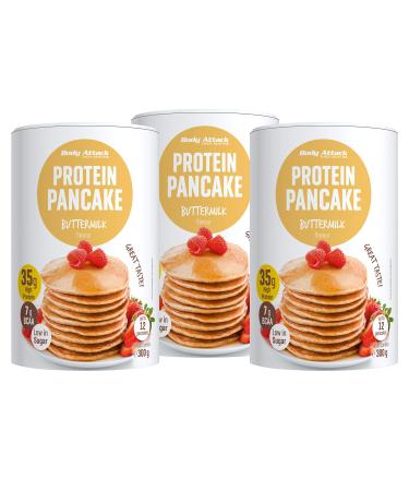 Body Attack Protein Pancake Mix-Buttermilk 3x300g protein pancakes with 35% protein baking mix with little sugar & fat low for fluffy-delicious pancakes in 5 minutes-greater for 36 protein pancakes buttermilk 300 g (3 Pack)