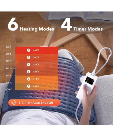 Toberto Electric Heating Pad for Back Pain Relief - 12x24 Ultra Soft Large Heated Pad - 6 Heat Settings, 4 Timer Auto Shut Off - Navy Blue - Buy Online on GoSupps.com