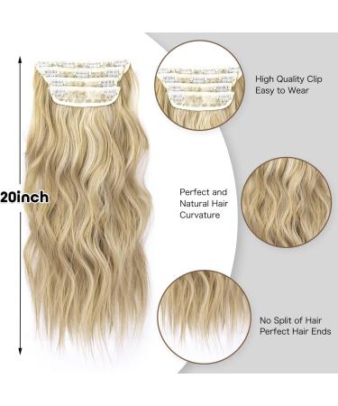 Blonde Hair Extensions Long Wavy 20inch 4pcs Clip in Synthetic Hair Extensions for Women Double Weft.(Ombre Ash Brown to Bleach Blonde) 8ah613# - Buy Online on GoSupps.com