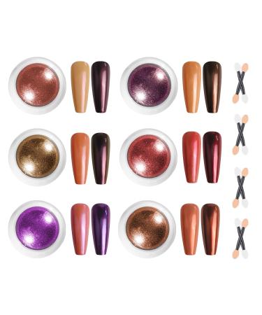 BISHENGYF Mirror Chrome Nail Powder Fine Powder 6PCS Metallic Rose Gold Chrome Nail Powder Mirror Effect Nail Powder with 8Pcs Sponge Sticks for Nail Art Halloween Decoration 1g/Jar G-Orange