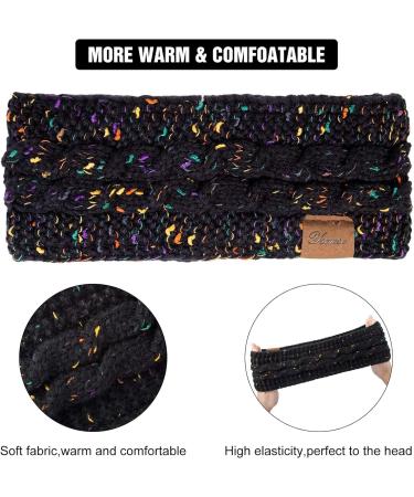 Winter Cable Knit Headbands - Chunky Elastic Thermal Headbands for Women with Twist Lining and Velvet - Confetti Knitted Headbands for Girls and Ladies (Black/Beige/Color) - Buy Online on GoSupps.com
