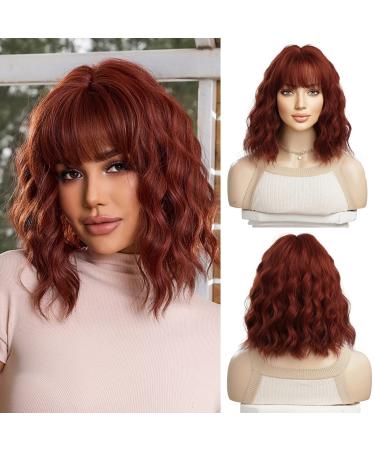 OUFEI Reddish Brown Wig with Bangs Curly wigs for Women Short Red Copper Wigs Synthetic Hair Heat Resistant Wigs for Daily Party Cosplay Wear-