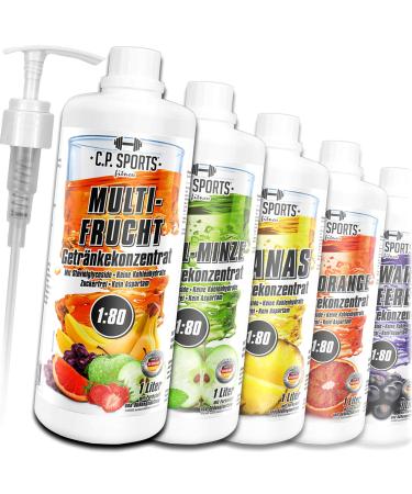 C.P.Sports concentrate sugar-free 1:80 (approx. 80 liter drinking drink) + dosing pump-beverage concentrate beverage syrup Fitness Sport drink-L-carnitine & vitamins-1 liter of woodruff