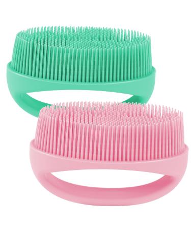 HEETA Hand-Held Body Shower Brush 2-Pack Soft Silicone Body Scrubber for Brushing Gentle Exfoliating Bath Cleansing Bath Brush for Men Women Kids All Kind of Skin (Pink & Green) Pink&Green
