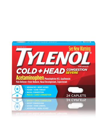 Tylenol Cold + Head Congestion Severe Medicine Caplets for Fever Pain & Congestion Relief 24 ct.