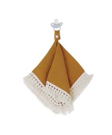 Doodalou Muslin Boho Baby Pacifier Blanket - Mustard