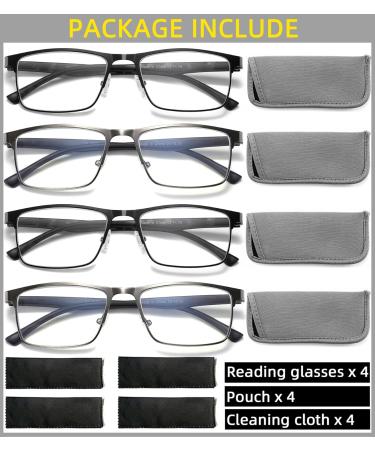 4-Pack Men's Blue Light Blocking Reading Glasses - Stylish Spring Hinge Metal Full Frame +2.0 (2 Black + 2 Gunmetal - Buy Online on GoSupps.com