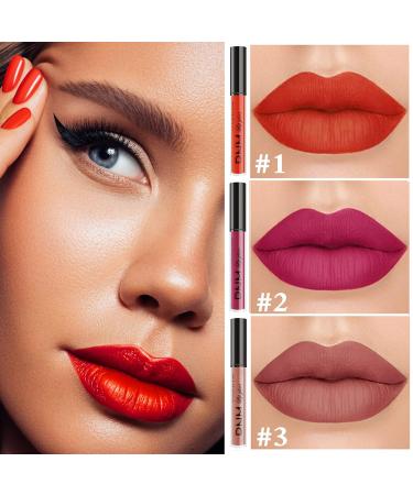 3 PCs Matte Liquid Lipstick Set - Long Lasting Waterproof Dark Red & Purple Lip Stain | Ideal Gift for Women - Buy Online on GoSupps.com